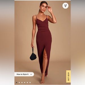 Lulus Sweetest Admirer Burgundy Runched Surplice Maxi Dress